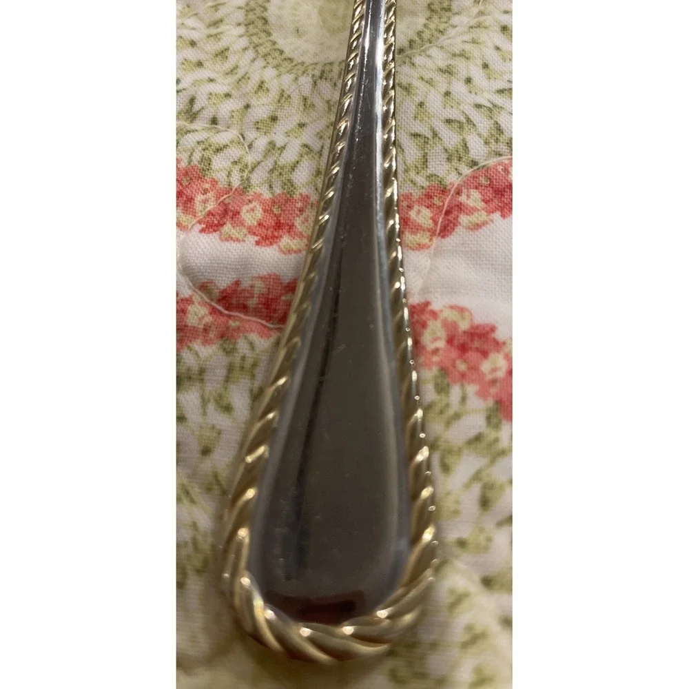 Oneida Golden Belmont Stainless Rope Edge Gold Oval Soup Spoons Set‎ Of 7 VTG